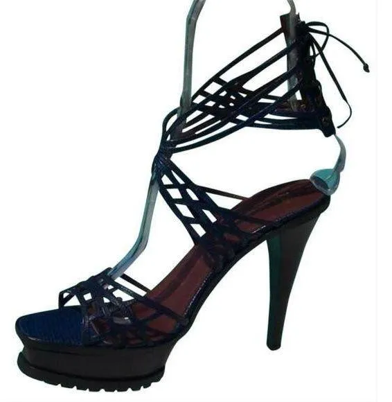 Donald Pliner Dark Blue Lizard Leather 1.5" Platform Shoe New 5" Heel $495 NIB - Image 1