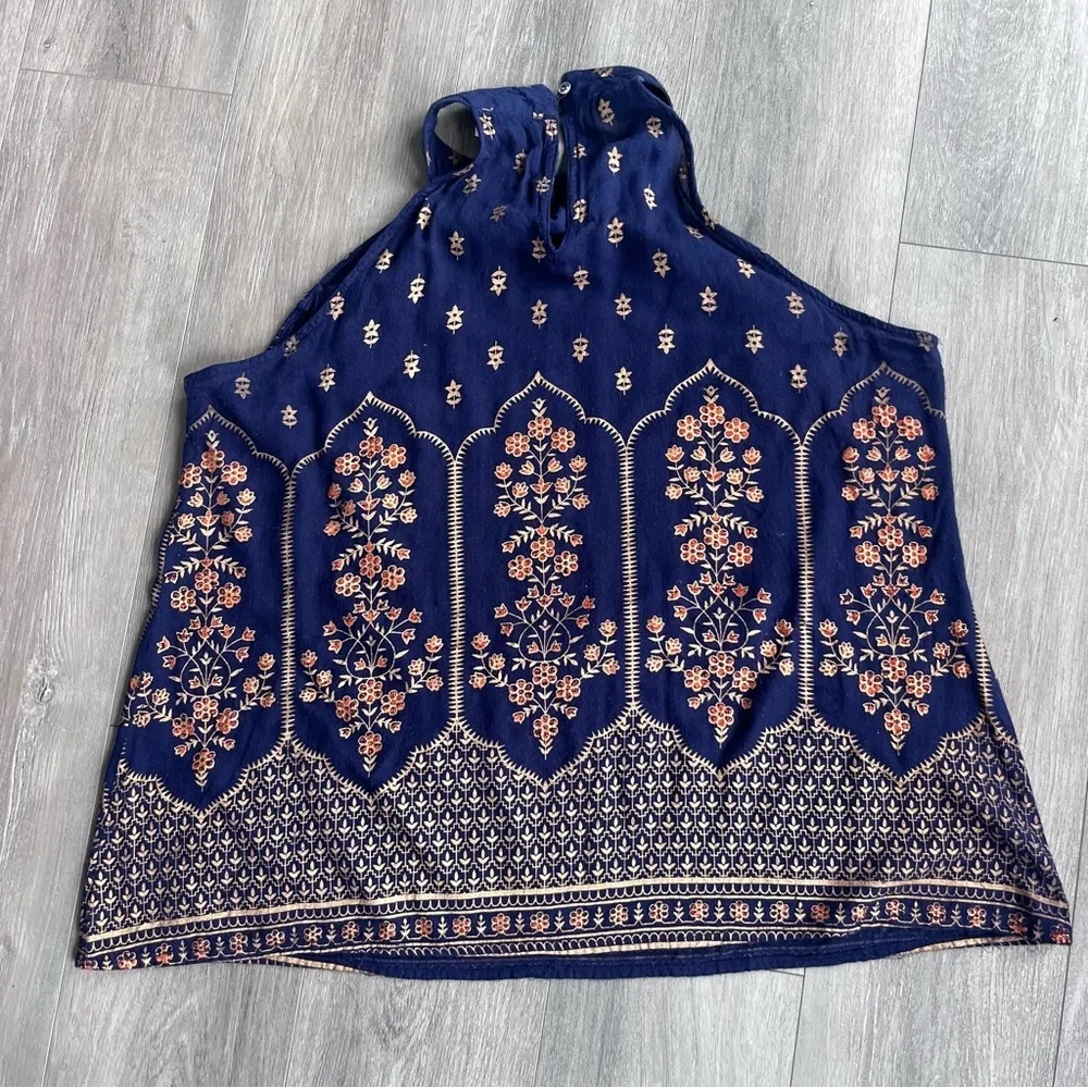 Lapogee Halter Top Navy Floral Plus Size 1X Blue - Image 9