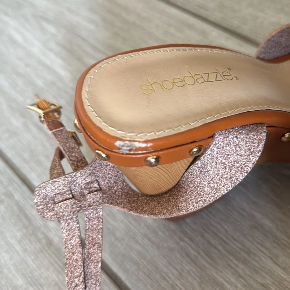 ShoeDazzle Graceann Studded Platform Sandals 7 Tan Brown Block Heel‎ - Image 4