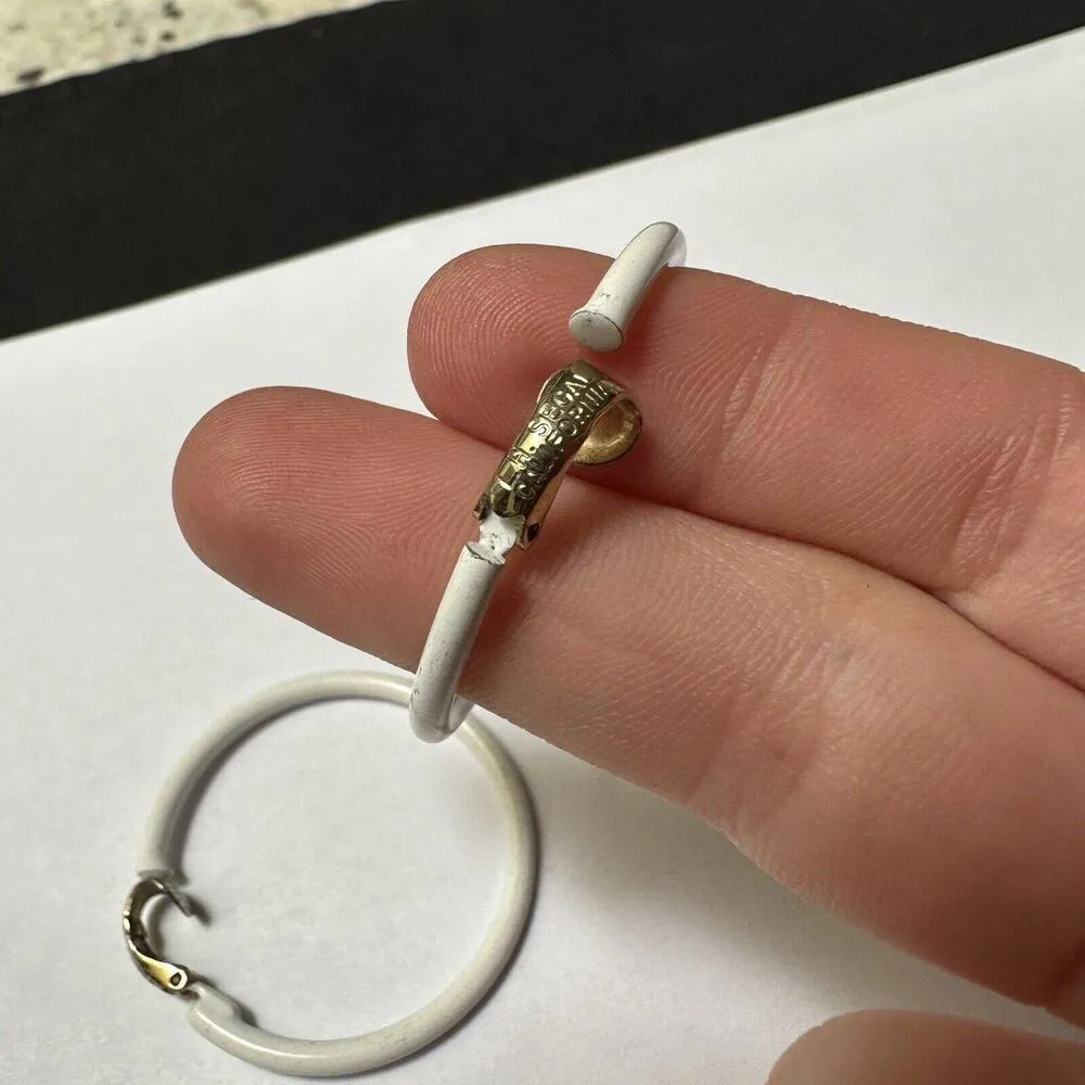 Lewis Segal White Enamel Hoop Signed Clip On Earrings L.H Segal - Image 8