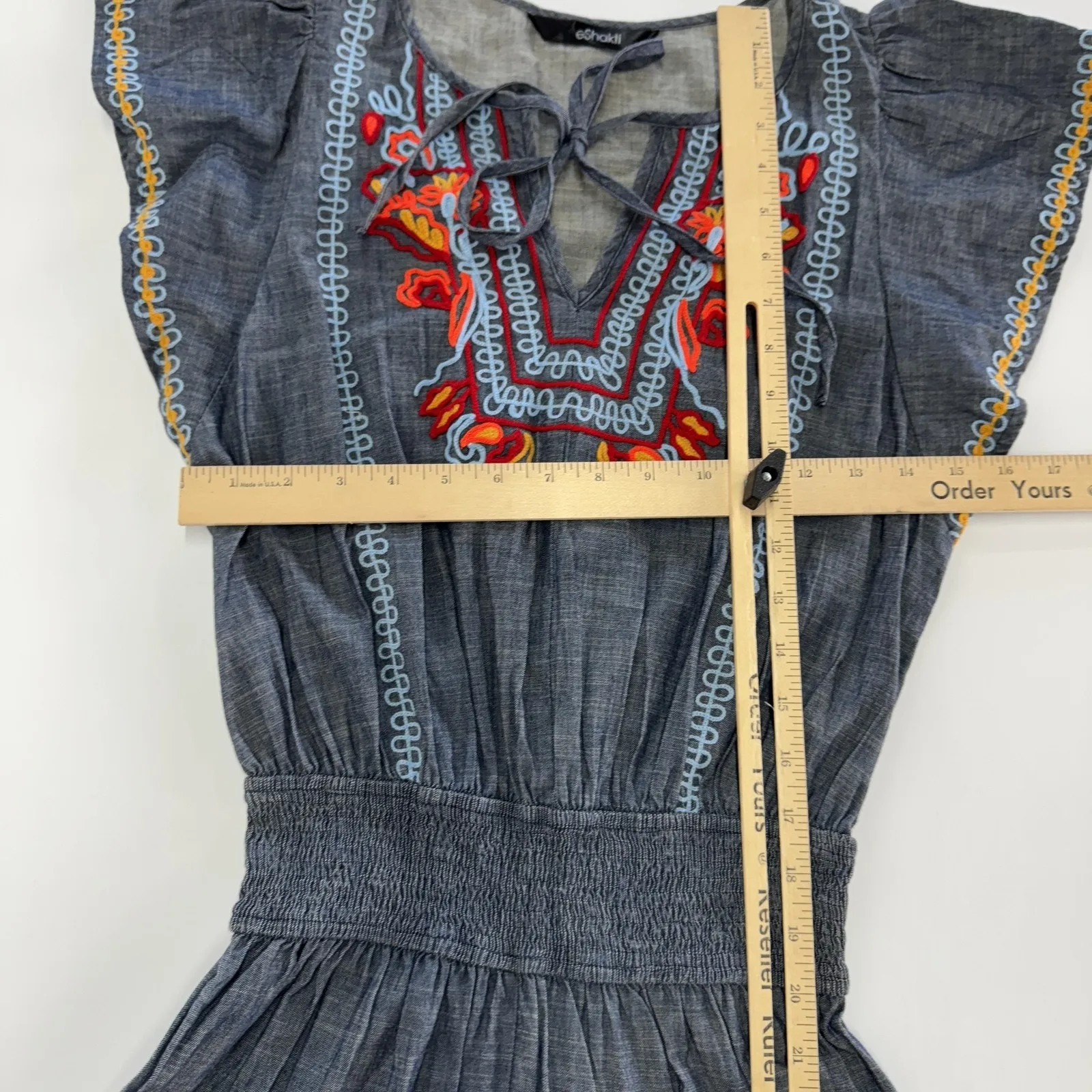 eShakti Dress Womens Size 0 Embroidered Boho Tiered Short‎ Sleeve India Smocked - Image 6