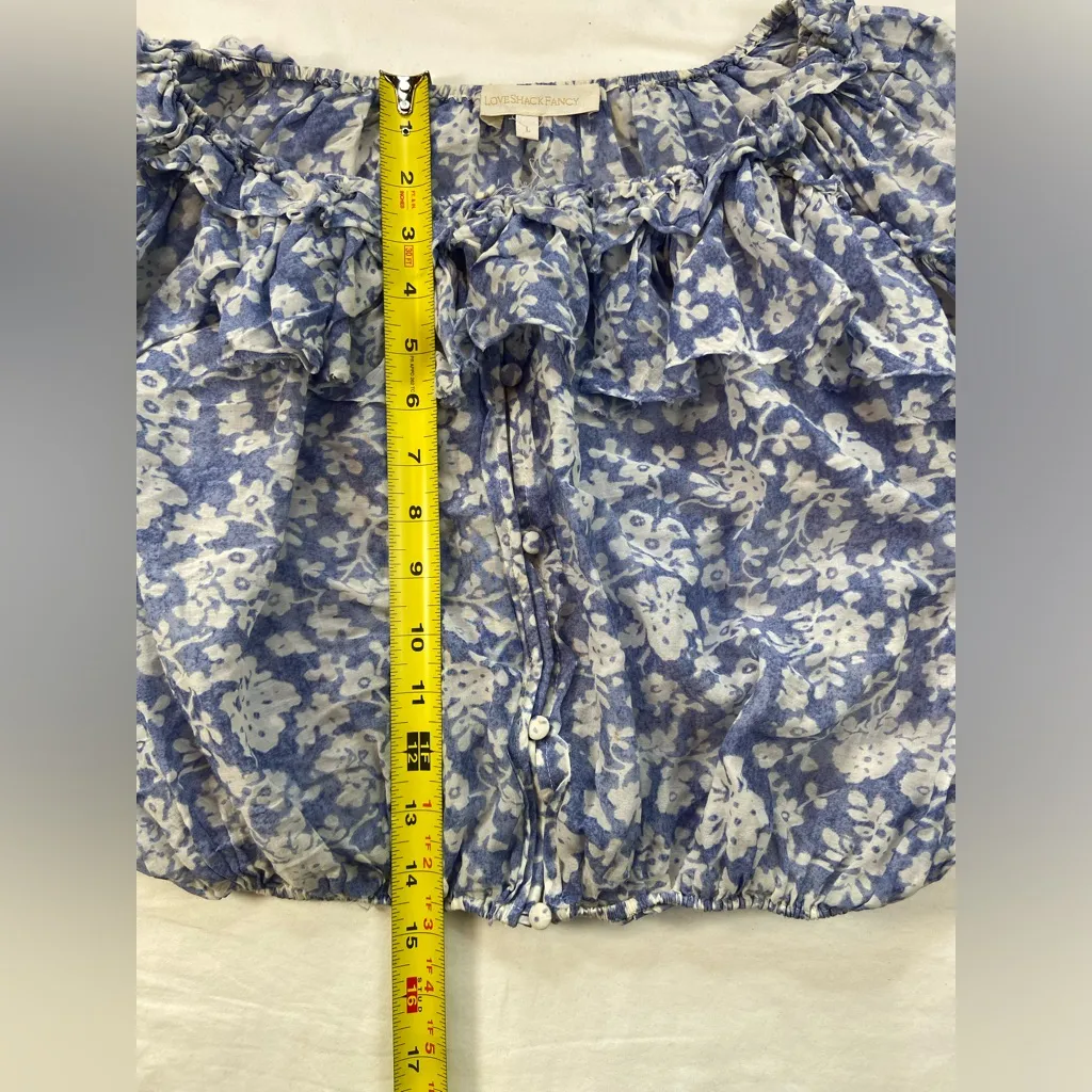 LoveShackFancy Floral Blue‎ Popover Cropped Top Size Large - Image 6