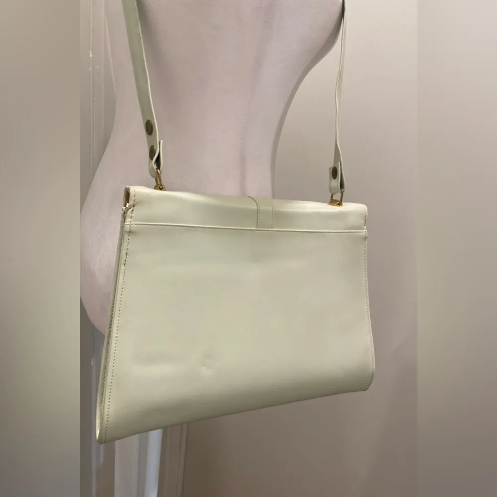 VTG 90s 80s Patent Leather Retro White Geometric Design Shoulder Purse - Image 12