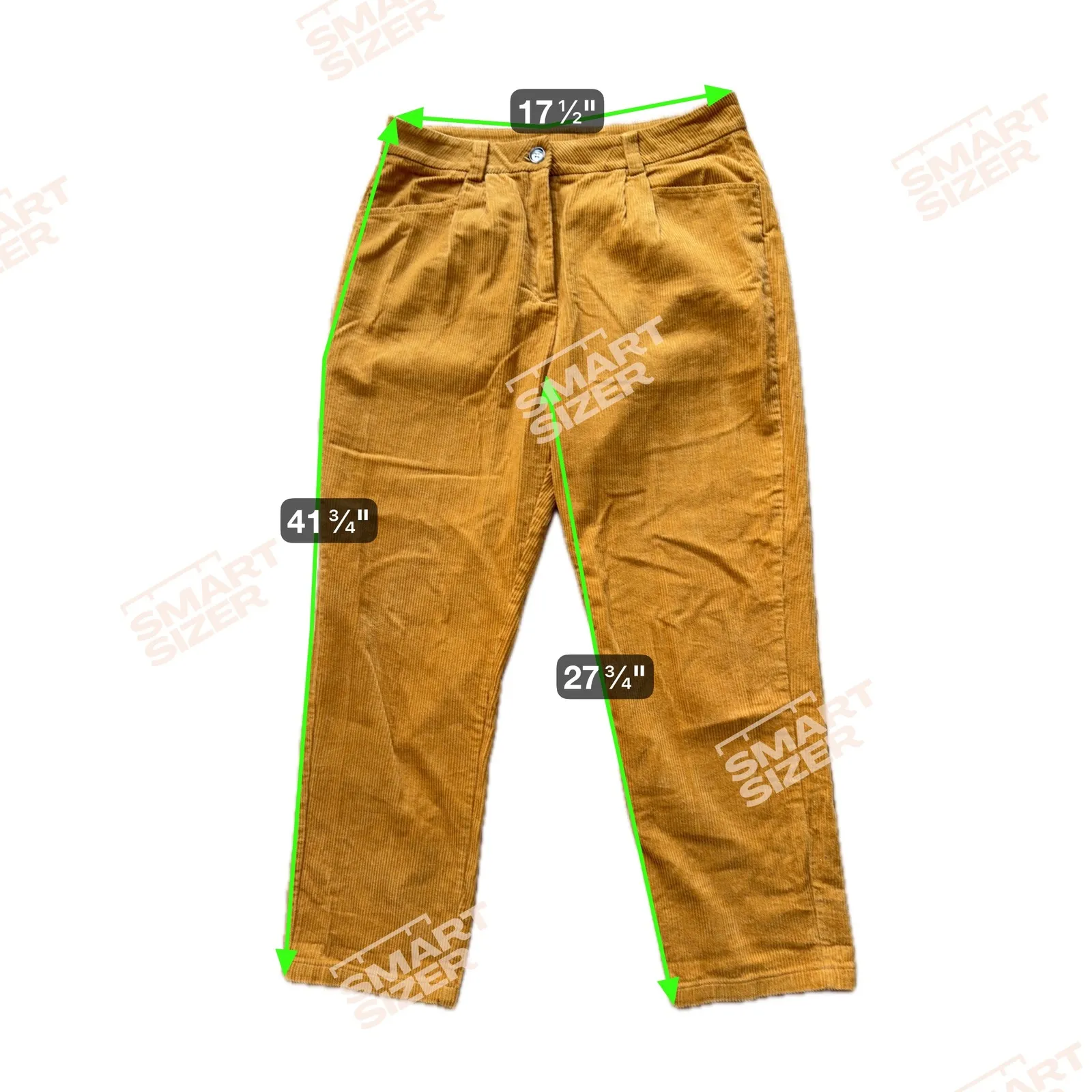 Mustard Yellow Corduroy High Waisted Pleated Trousers Pants Size 14 Gold - Image 3