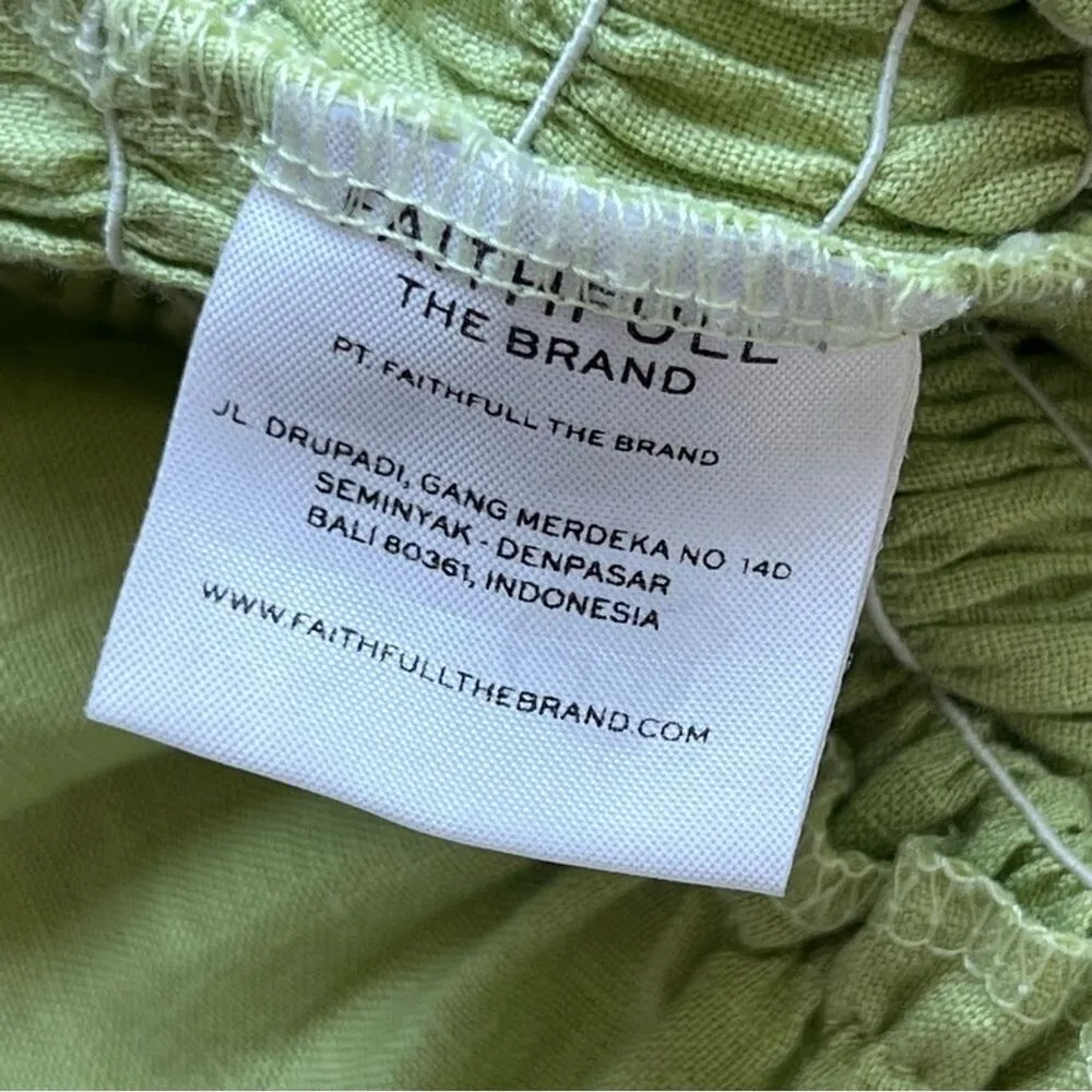 Faithfull The Brand Green 100% Linen Short Puff Sleeve Smocked Mini Dress 8 - Image 12