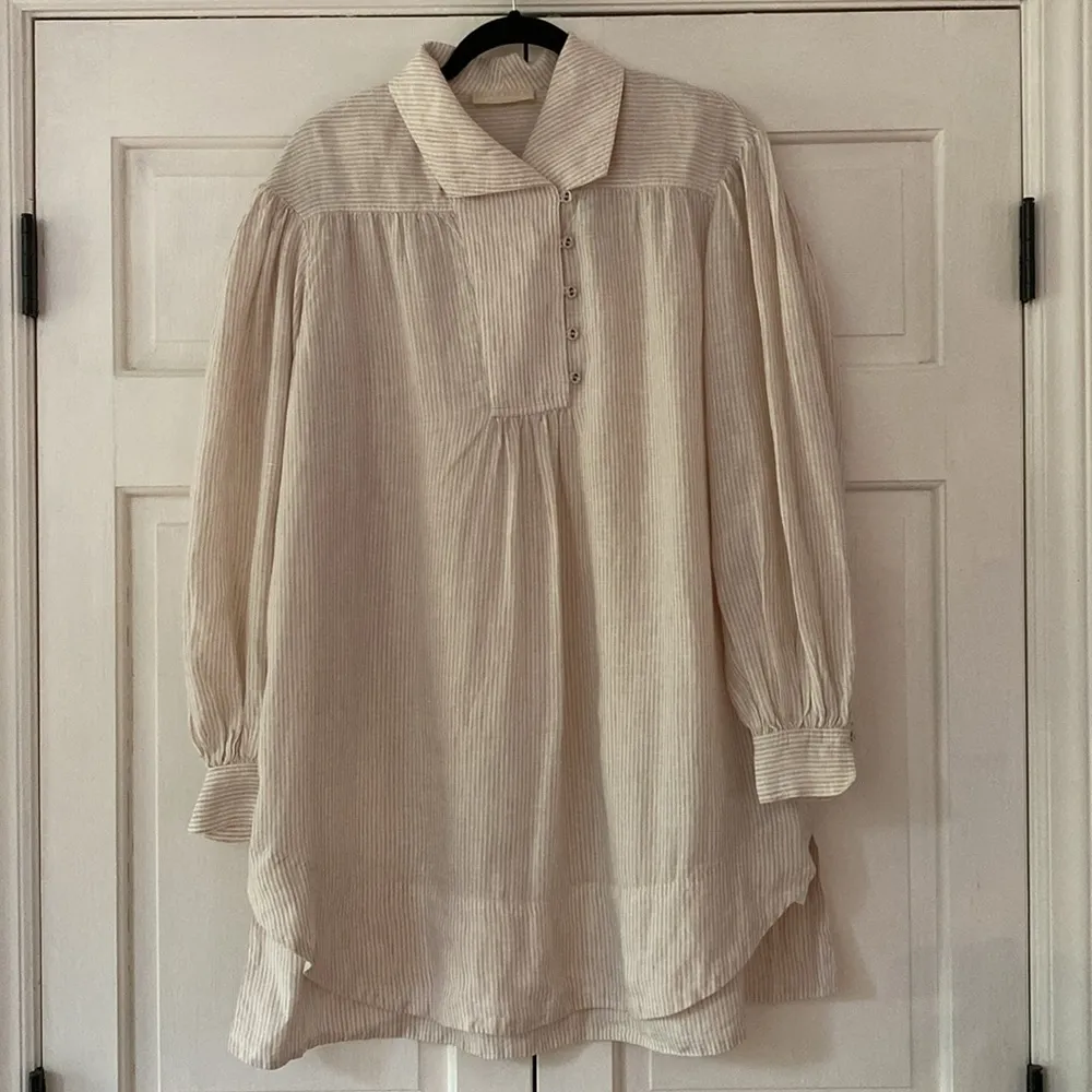 Ulla Johnson Dania Striped Linen Mock Neck Short‎ Mini Tunic Dress Size 2 XS - Image 5