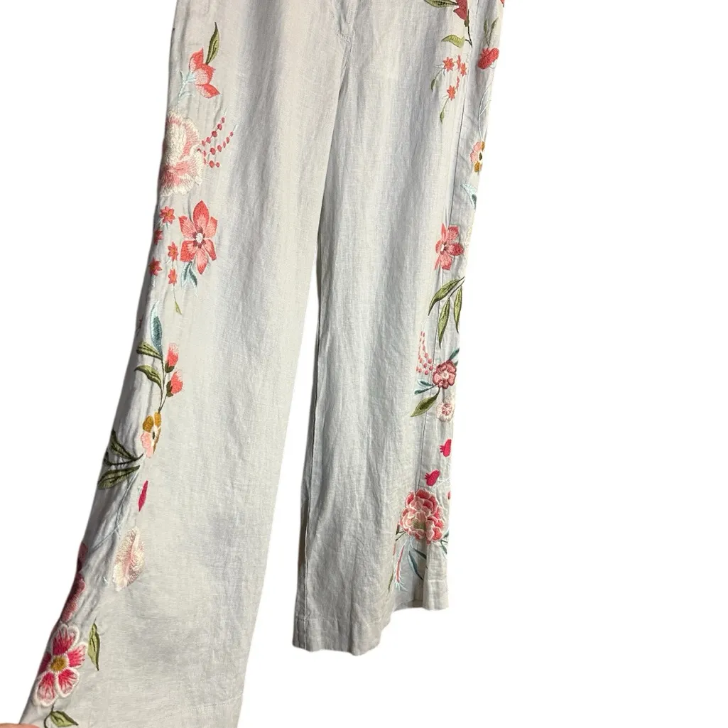 Johnny Was Buy Joya Wide Leg Linen Beige Floral Wide-Leg Pants. New with Tags - Image 3