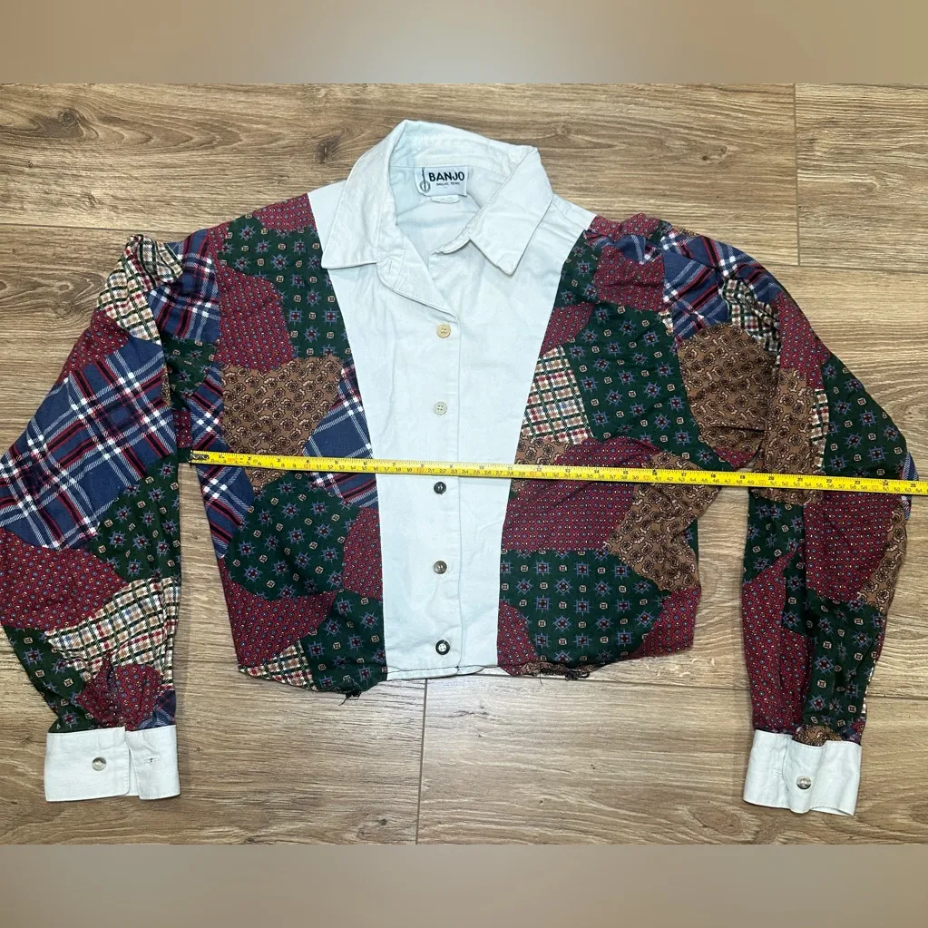 Vintage crop top Banjo western patch work Long sleeve shirt‎ size Large USA made - Image 2