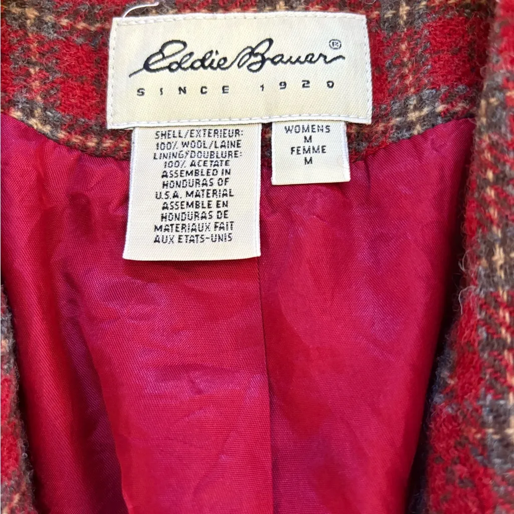 Eddie Bauer Wool Blazer Jacket Red Plaid Lined Holiday Womens Size Medium - Image 12