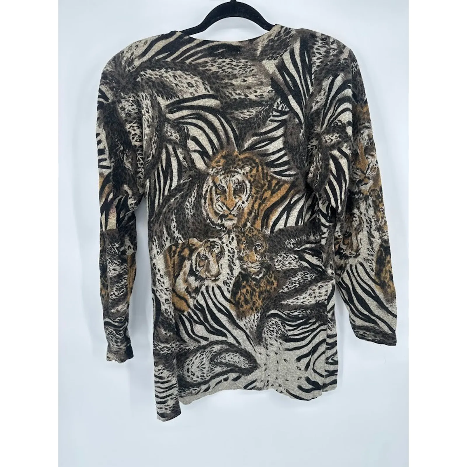 Vintage Michelle Nichole Tiger Sweater Lambswool Angora Animal Jungle Size Large Black - Image 5
