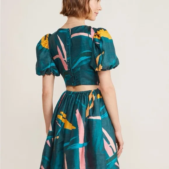 NWT‎ Vineyards Vines Women’s Abstract Puff-Sleeve Back Cutout Dress Size 6 - Image 3