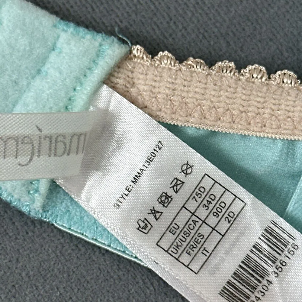 Marie Meili Bra US Size 34D Aqua Teal Blue Silky Satin Lined Underwire Bow - Image 8