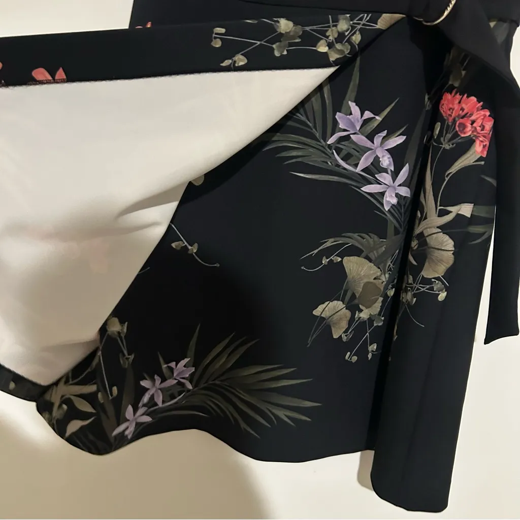 Ted Baker Black Mizalia Highland V Neck Floral Wrap Mini Dress Size 3/8/Medium - Image 3