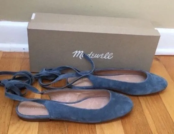 ‘April’ Blue Suede Ankle-Wrap Flats - Image 6