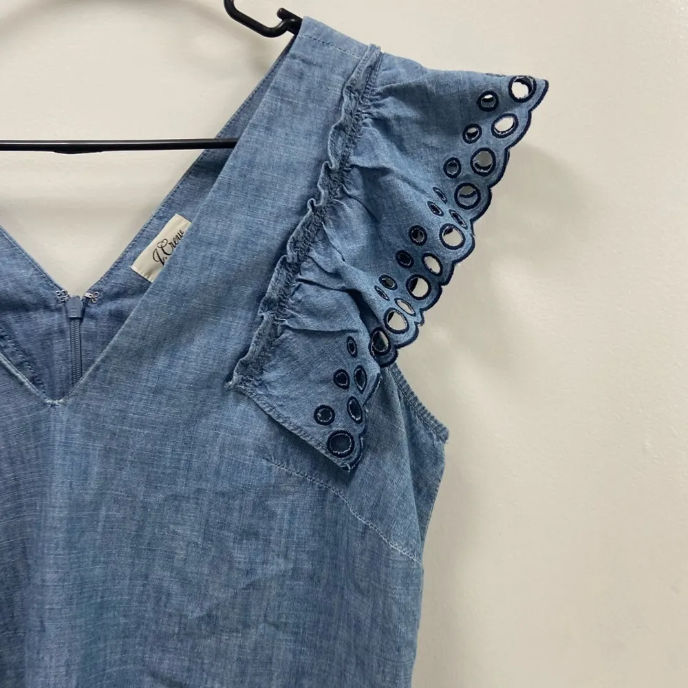 J crew women’s denim dress w eyelet on sleeves w ruffles and size 8 - Image 2