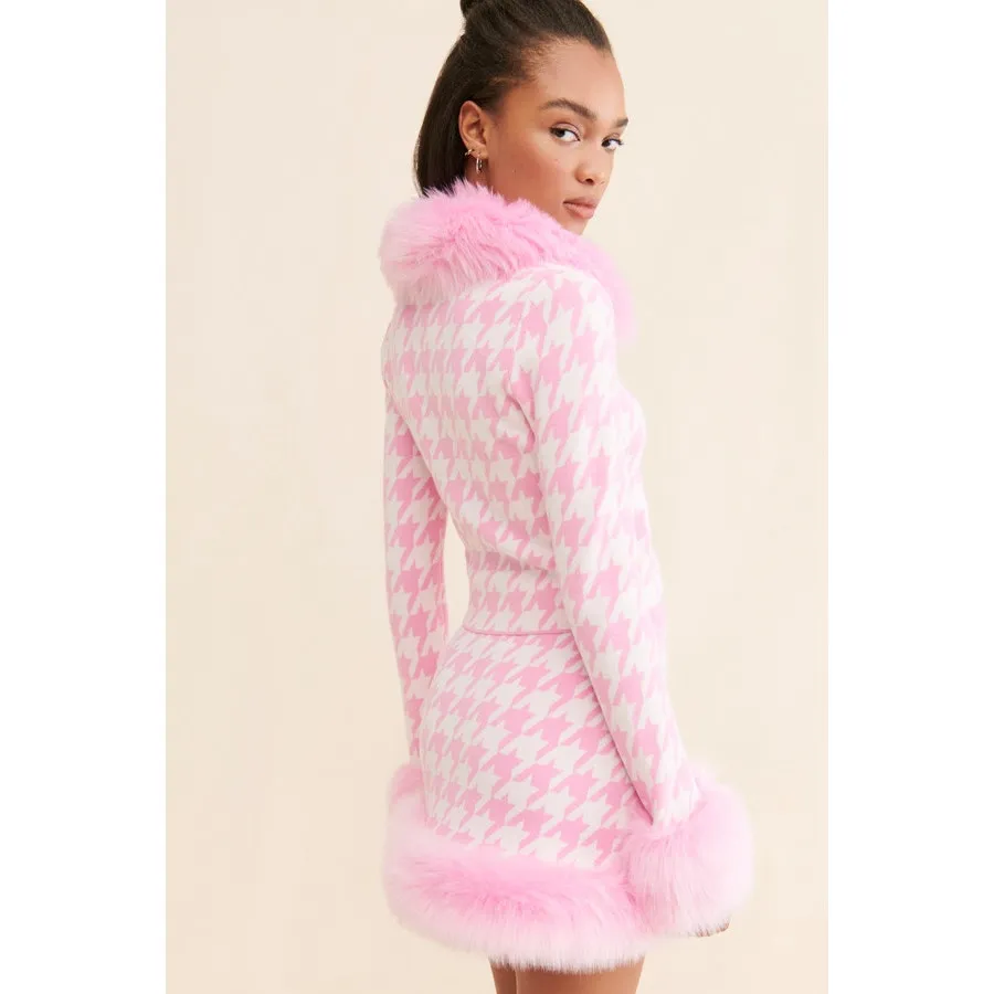 Show Me Your Mumu Zermatt Zip Up in Pink Houndstooth Faux Fur Jacket 3X NWT - Image 10