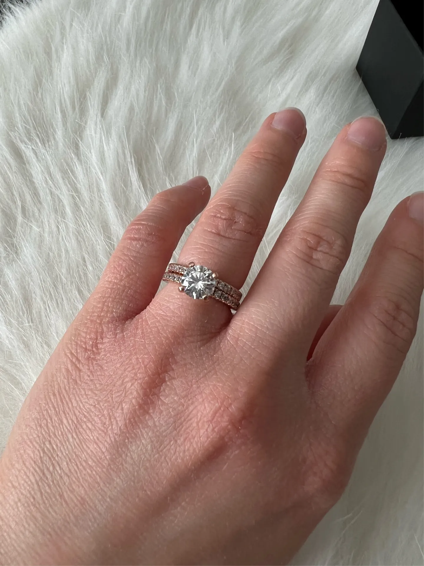 Simulated Diamond Ring Set - Sterling Silver With 18 Karat Rose Gold Plating - Image 4