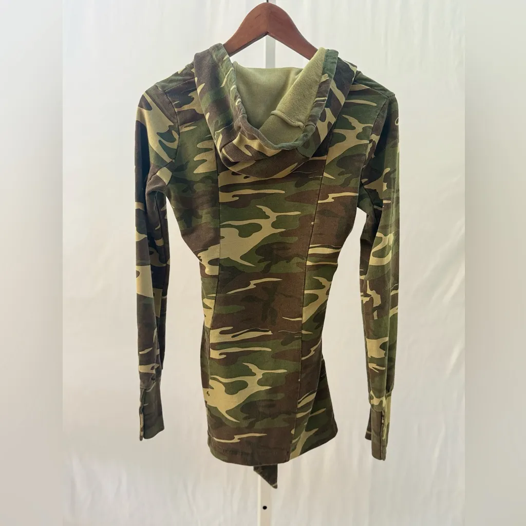 LUCKY BRAND Jacket Womens XS Green Camo Hooded Long Sleeve Open Tie Cardigan - Image 6