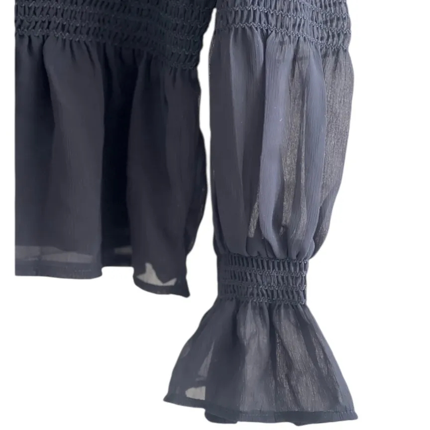 Express Elegant Black Smocked Balloon Sleeve Peplum  Blouse NWT - Image 8