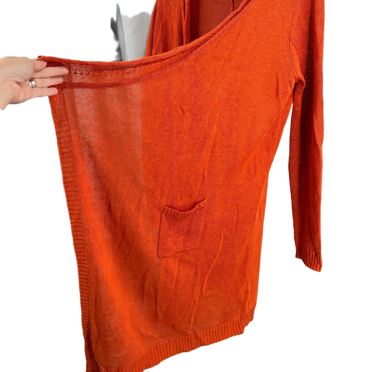 Roberta Freymann Open Front Cardigan Orange Linen Lightweight Size 1 (Small) - Image 3