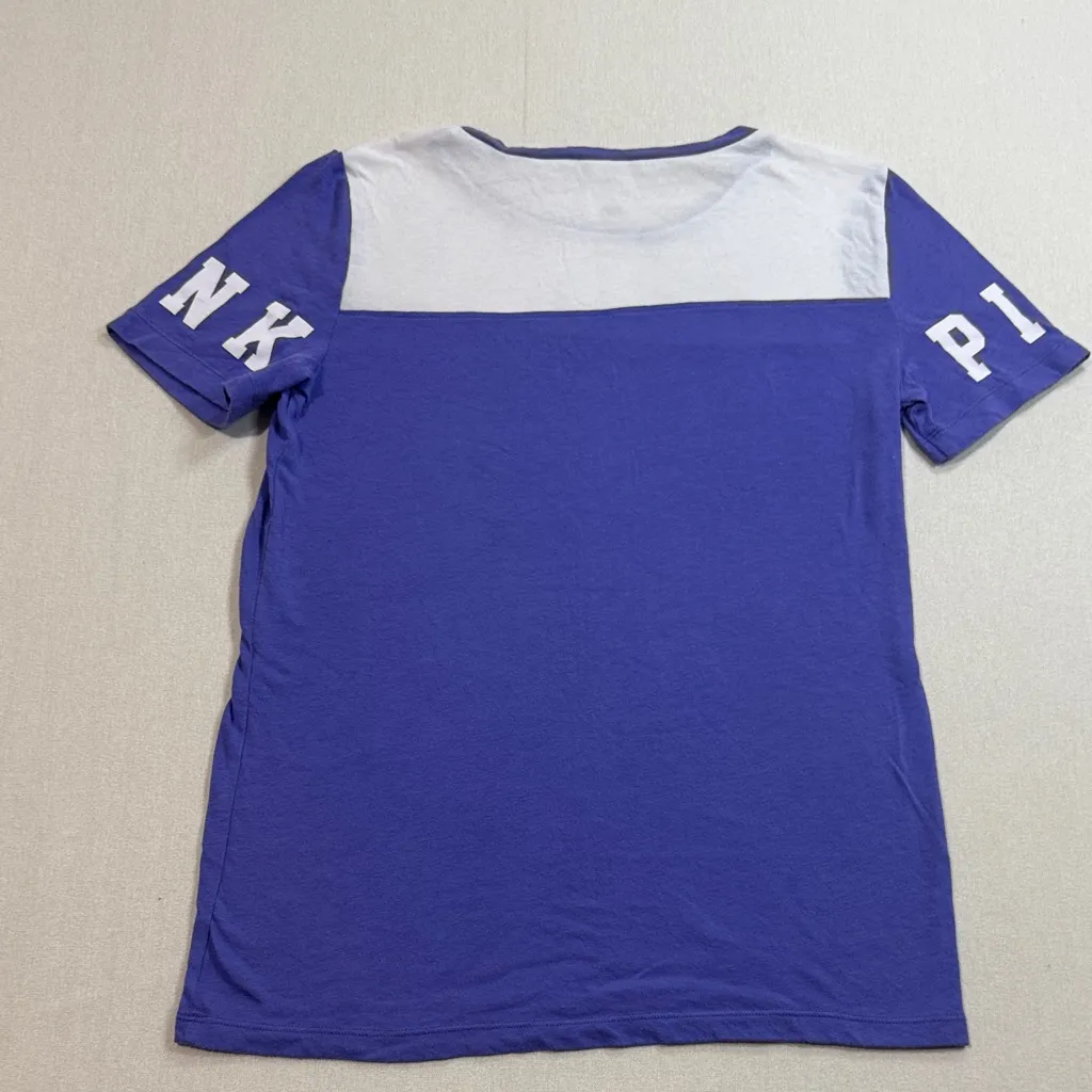 PINK Victoria's Secret Purple and White Short Sleeve Tee - Image 2