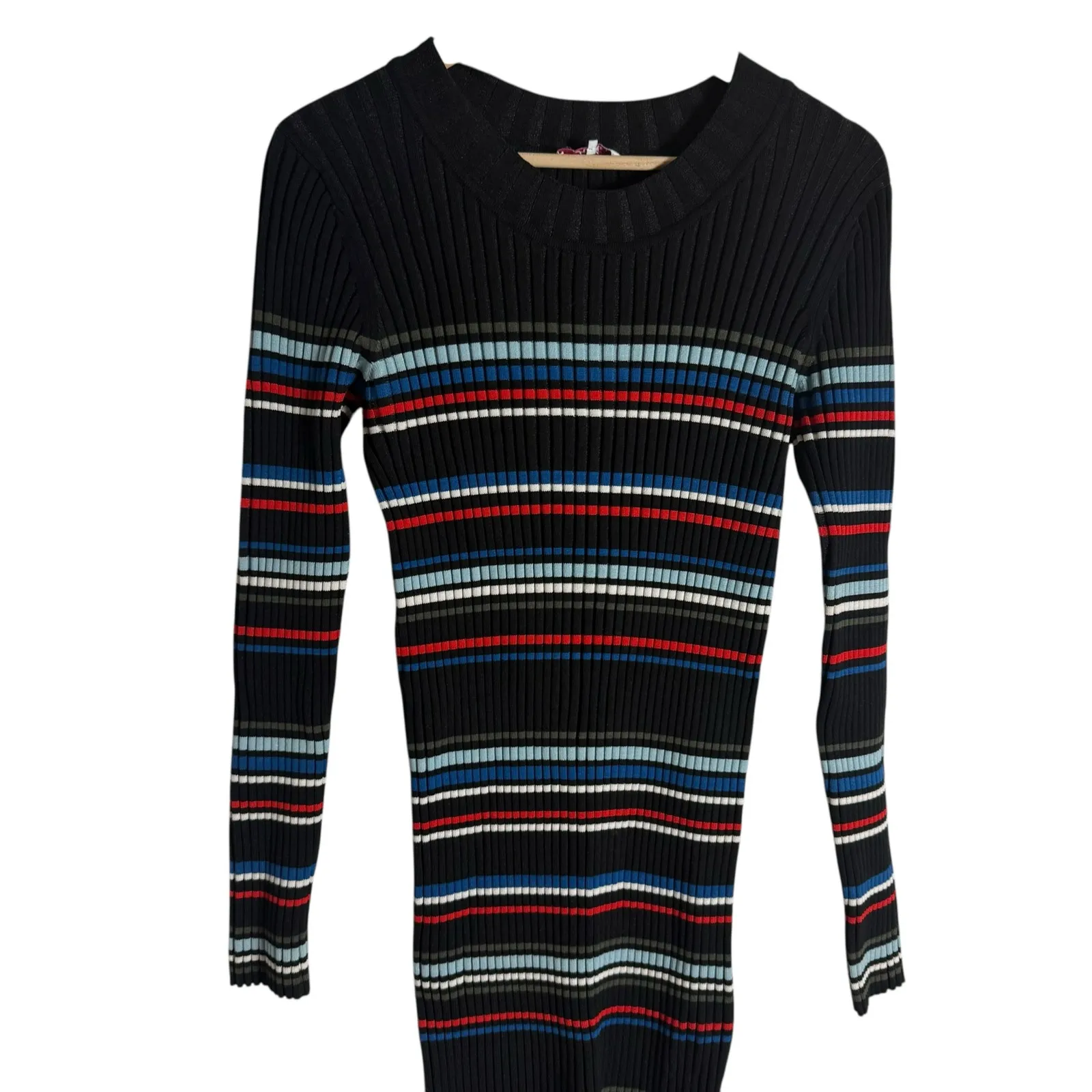 Parker Bruna Black Multicolor Striped Long Sleeve Crewneck Knit Sweater Dress L - Image 7