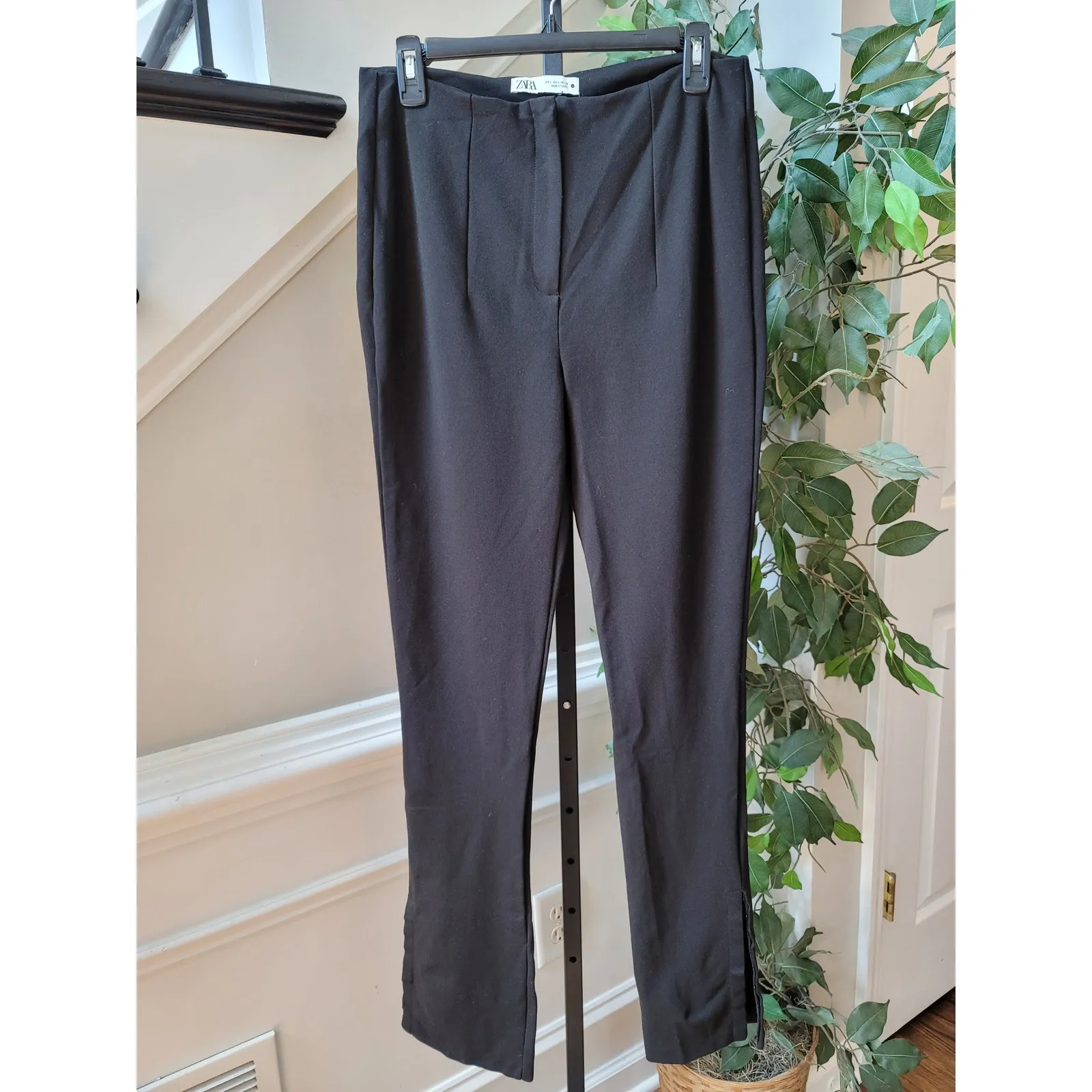 Zara Black Trousers Women's Size L Slim Fit Cotton Blend Work Office Pants - Image 2