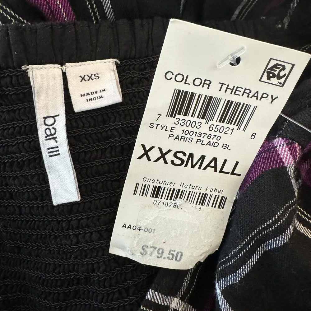 Bar III XX-Small Mini Dress Puff Sleeve Smocked Sweetheart Neck Ruffled Purple - Image 6