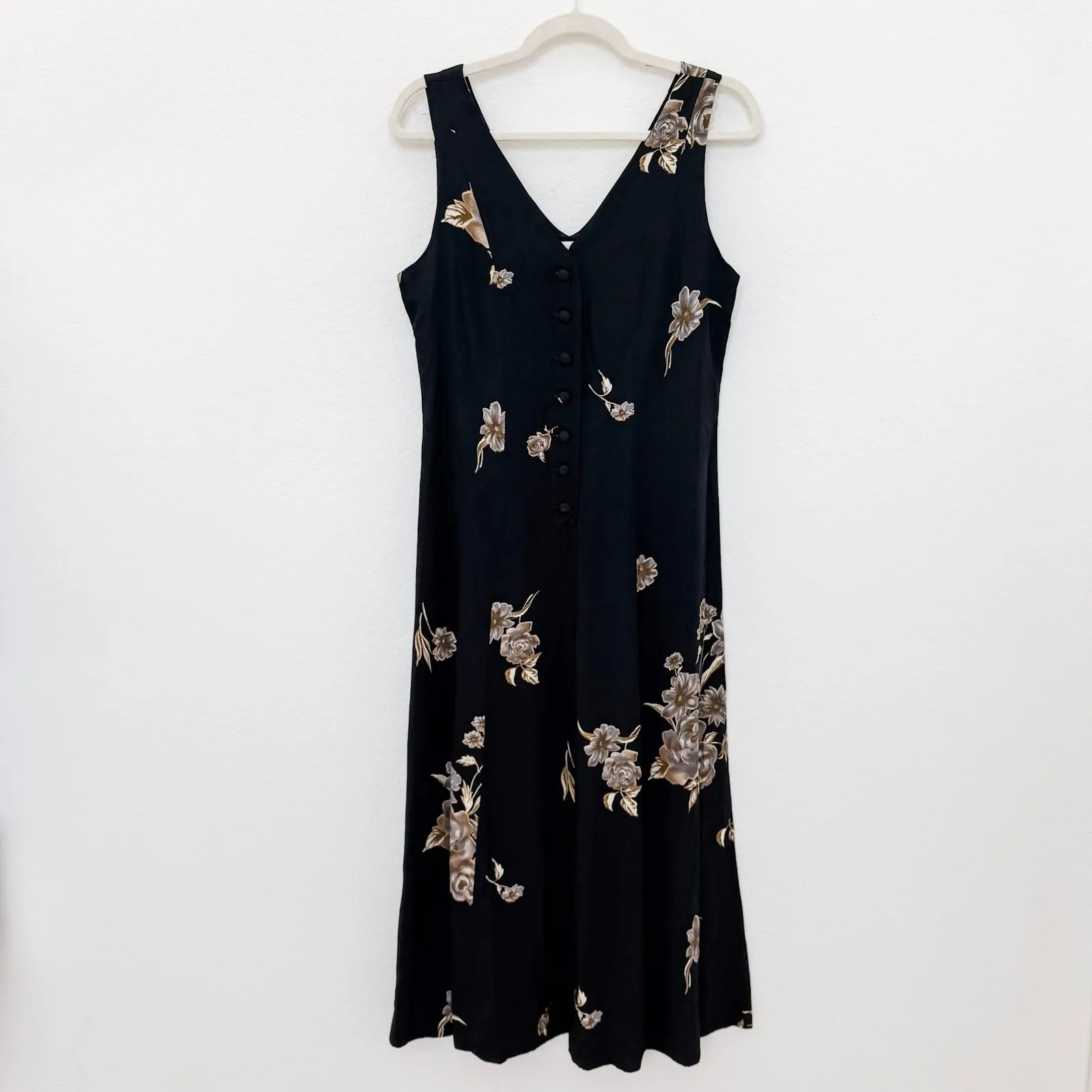 VTG R.J.‎ Stevens Womens Dress Size S Black Floral Button Front Midi 90s Grunge - Image 2
