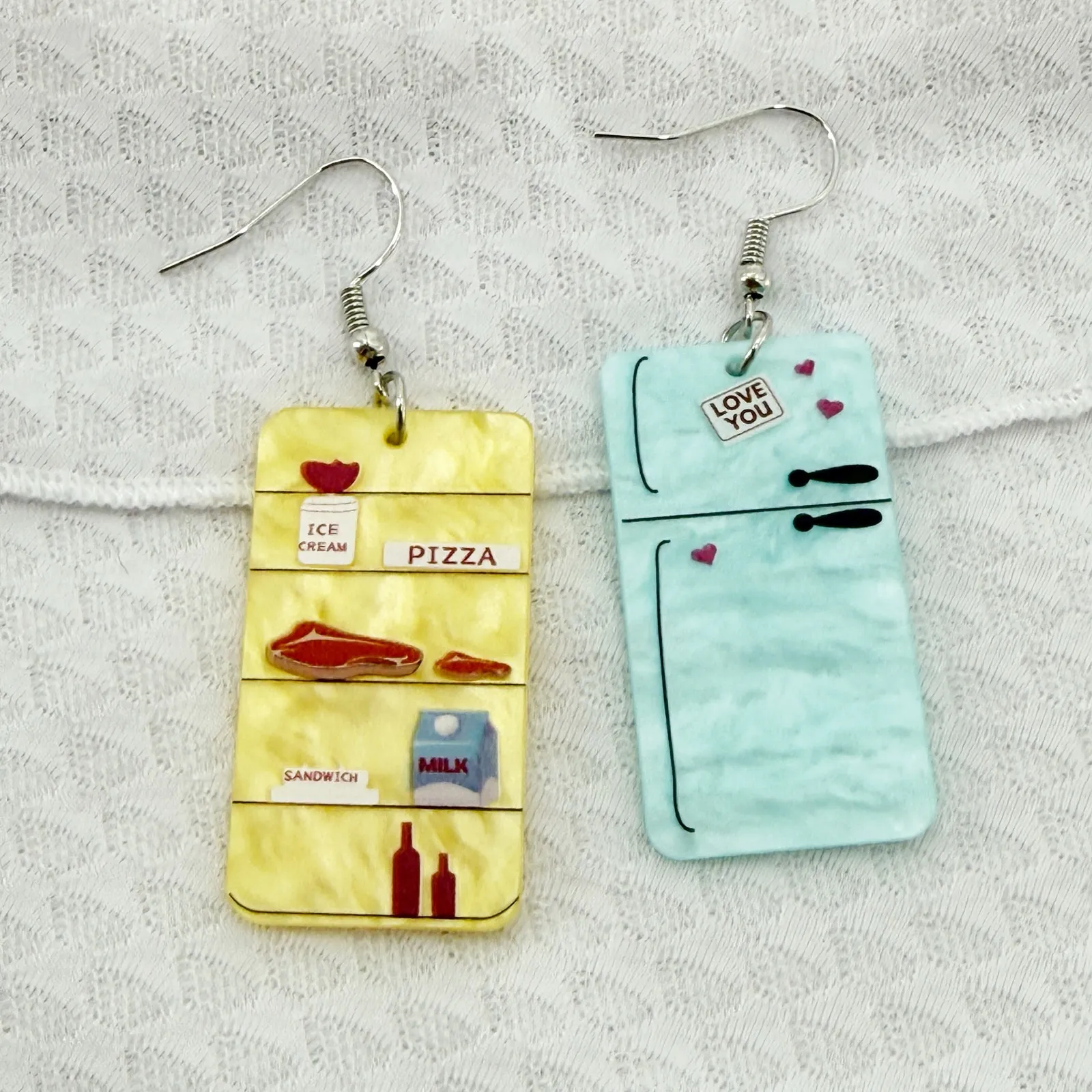 Fridge Quirky Mismatched Dangle Earrings, Weird Earrings, Novelty Earrings Blue - Image 2