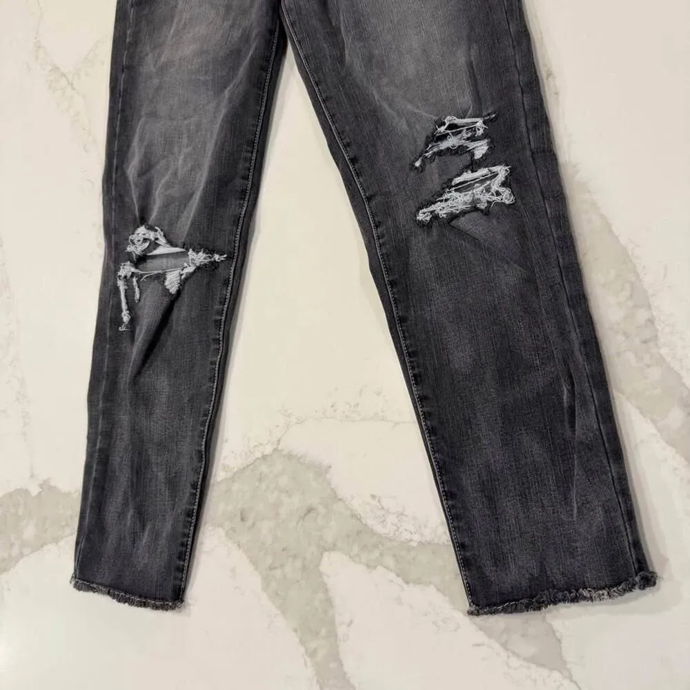 American Eagle High Rise Jegging Crop Denim Jeans Womens 4R Dark Gray Distressed - Image 2
