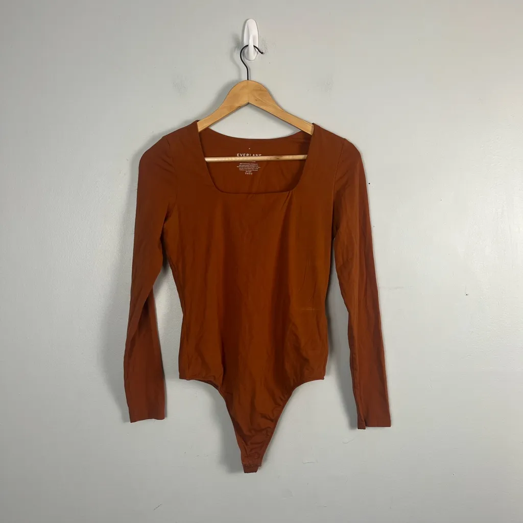 Everlane  Bodysuit Organic Cotton Orange Square Neck Thong Size medium - Image 3