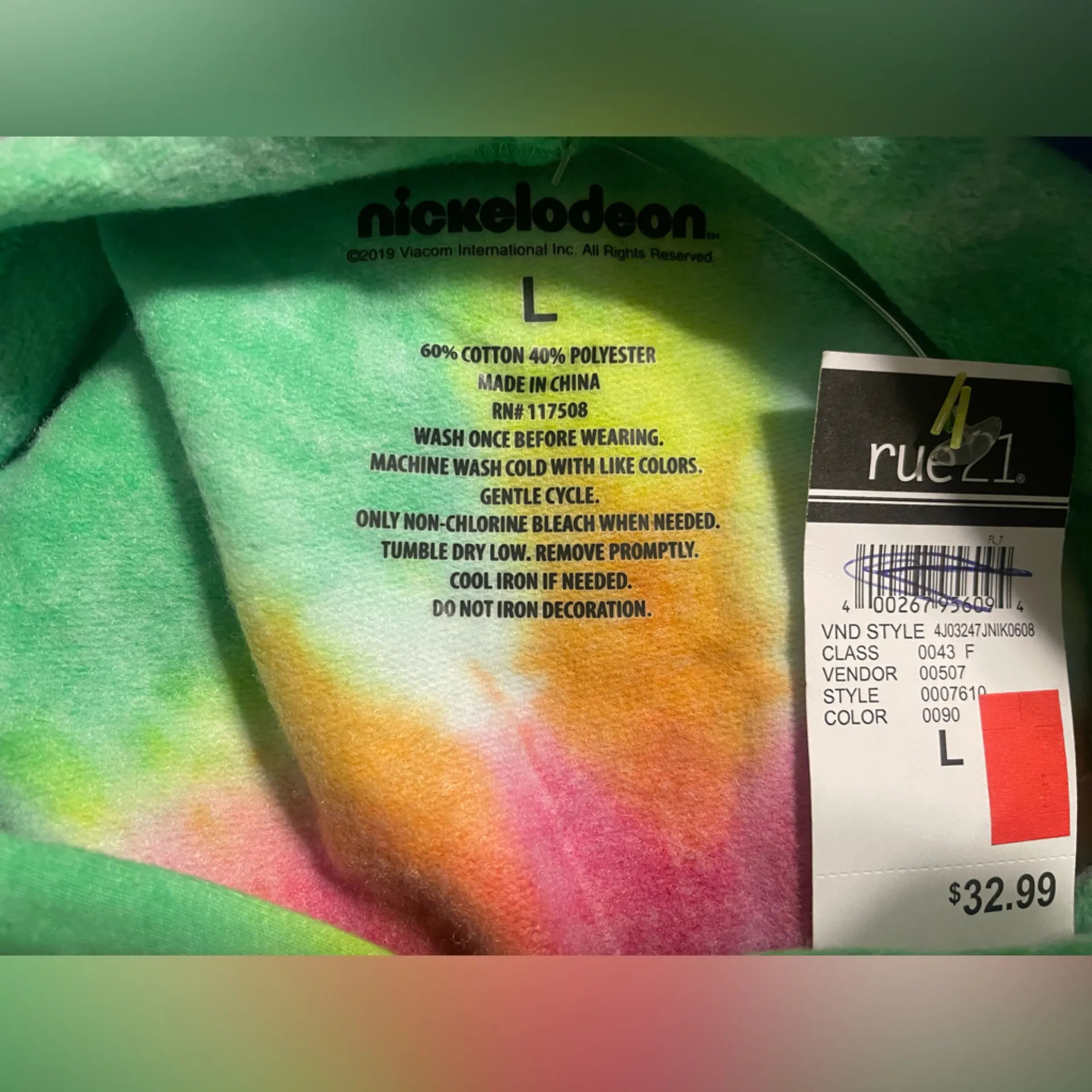 Nickelodeon 90's TV Show "All That" Tie Dye Hoodie, New with Tags, Size L - Image 3