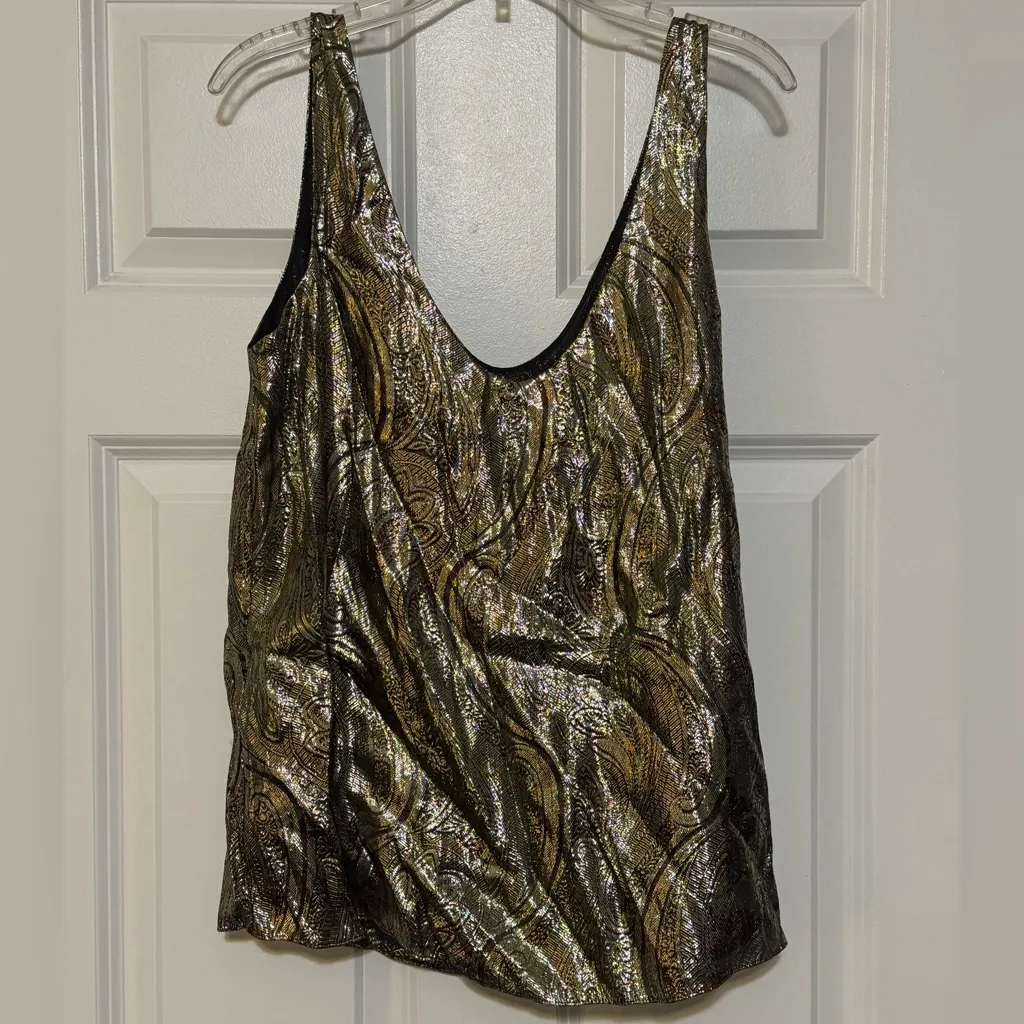 NWOT J. Crew Cate Metallic Gold Jacquard Silk Paisley Holiday Top Tank Size 4 - Image 4