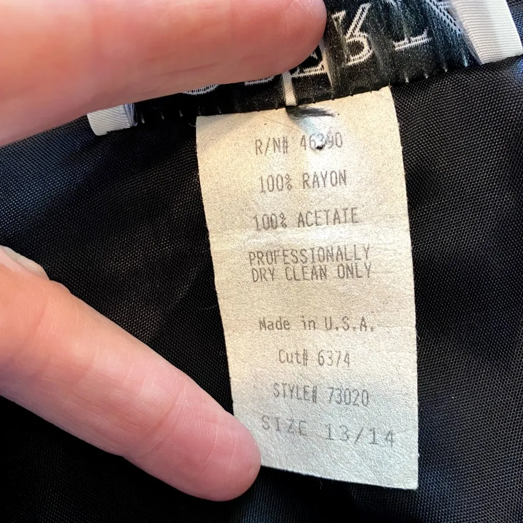 Roberta Evening Gown 13/14 Black Velvet Lace Sheath V - Image 10