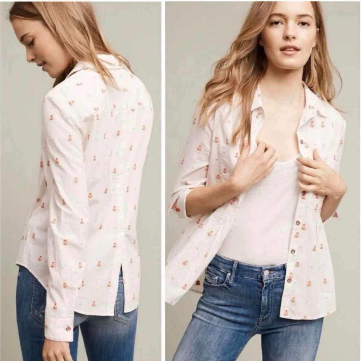 Maeve Anthropologie Miette Teepee Button Down Shirt Women's 4 White Boho Hippie - Image 2