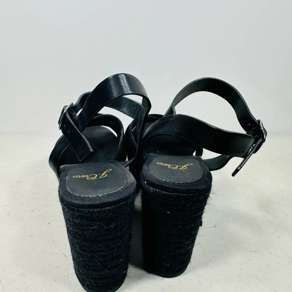 J Crew Women's Sandal Size 6 Block Heel Platfrom Black Espadrille Ankle Strap - Image 4