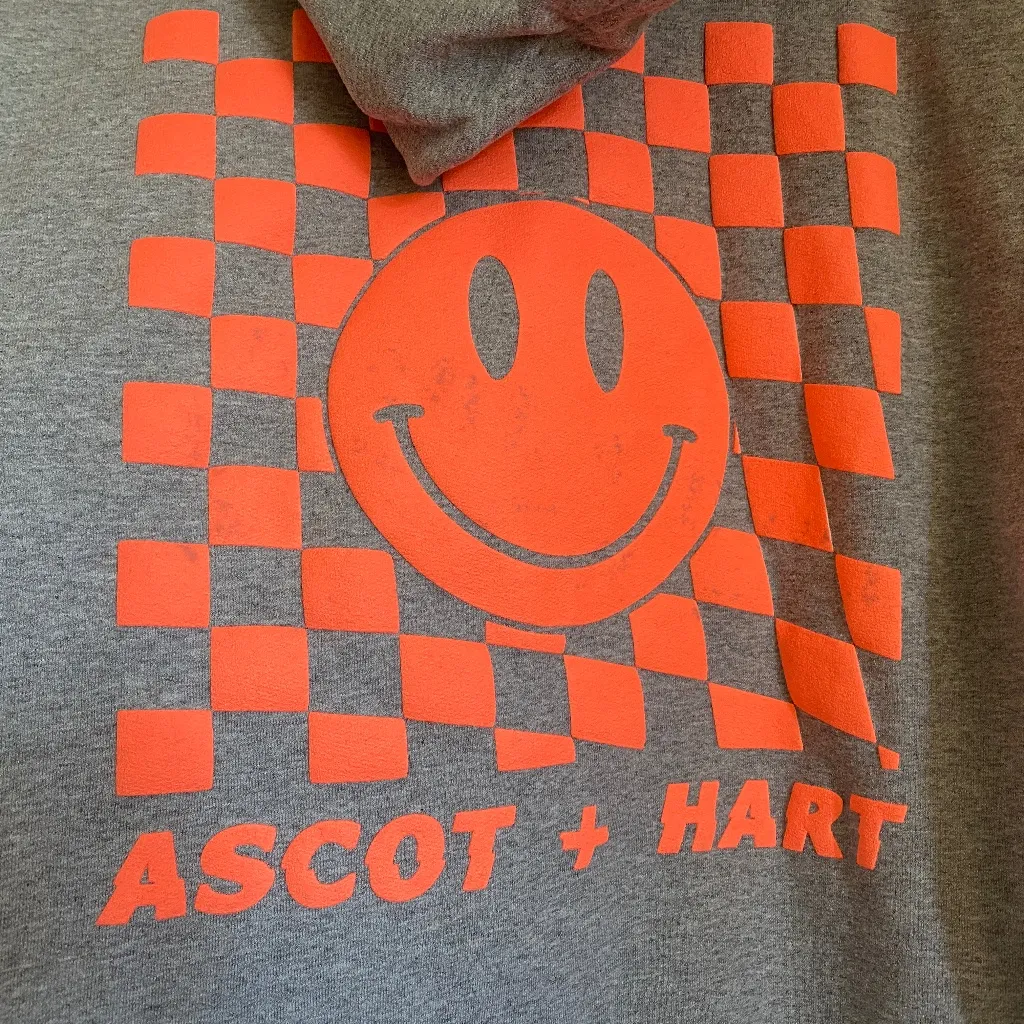 ASCOT + HART Smiley Face Gray & Orange Hoodie in Large L - Image 4