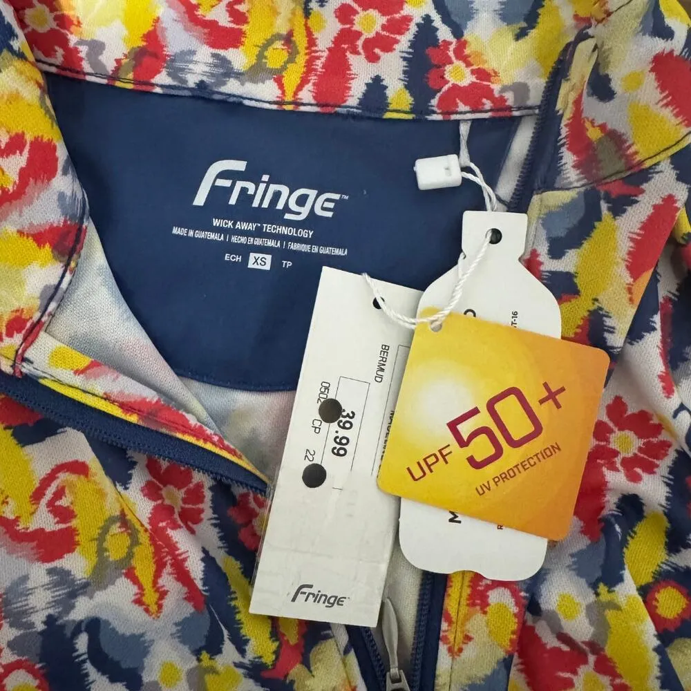 FRINGE Sleeveless Stand Up Collar Knit Golf Top Primrose Yellow Floral NWT XS - Image 6