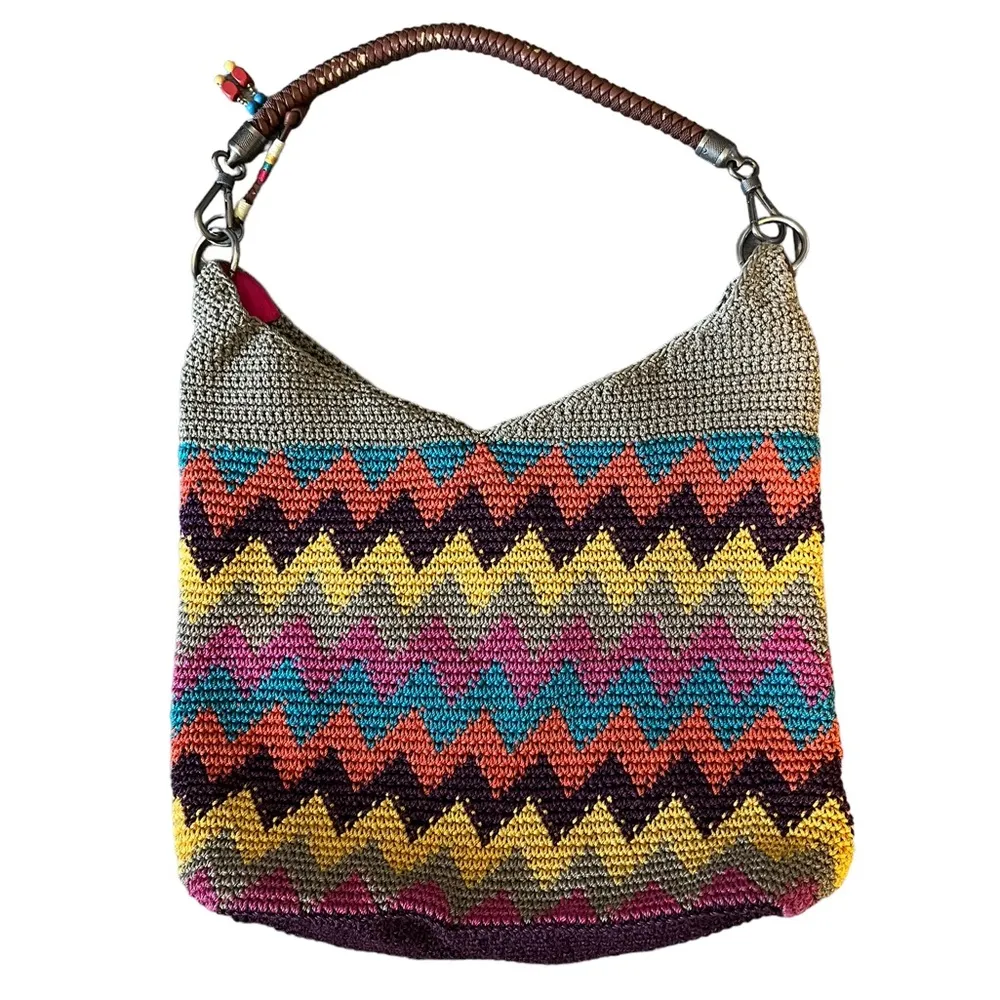 The Sak Crochet Rainbow Multicolored Chevron Large Fully Lined Shoulder Bag - Image 7