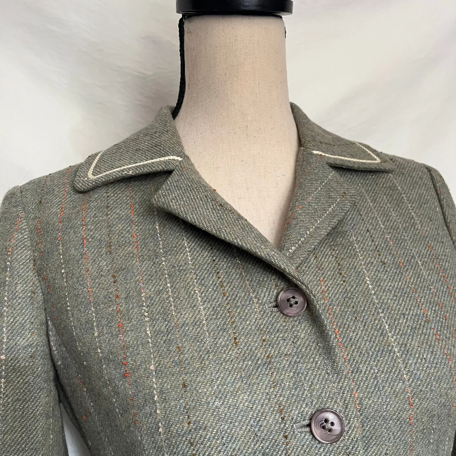 Vtg Y2K Halogen Wool Tweed Womens Crop Blazer Sz S Pin Stripe Preppy Old Money - Image 2