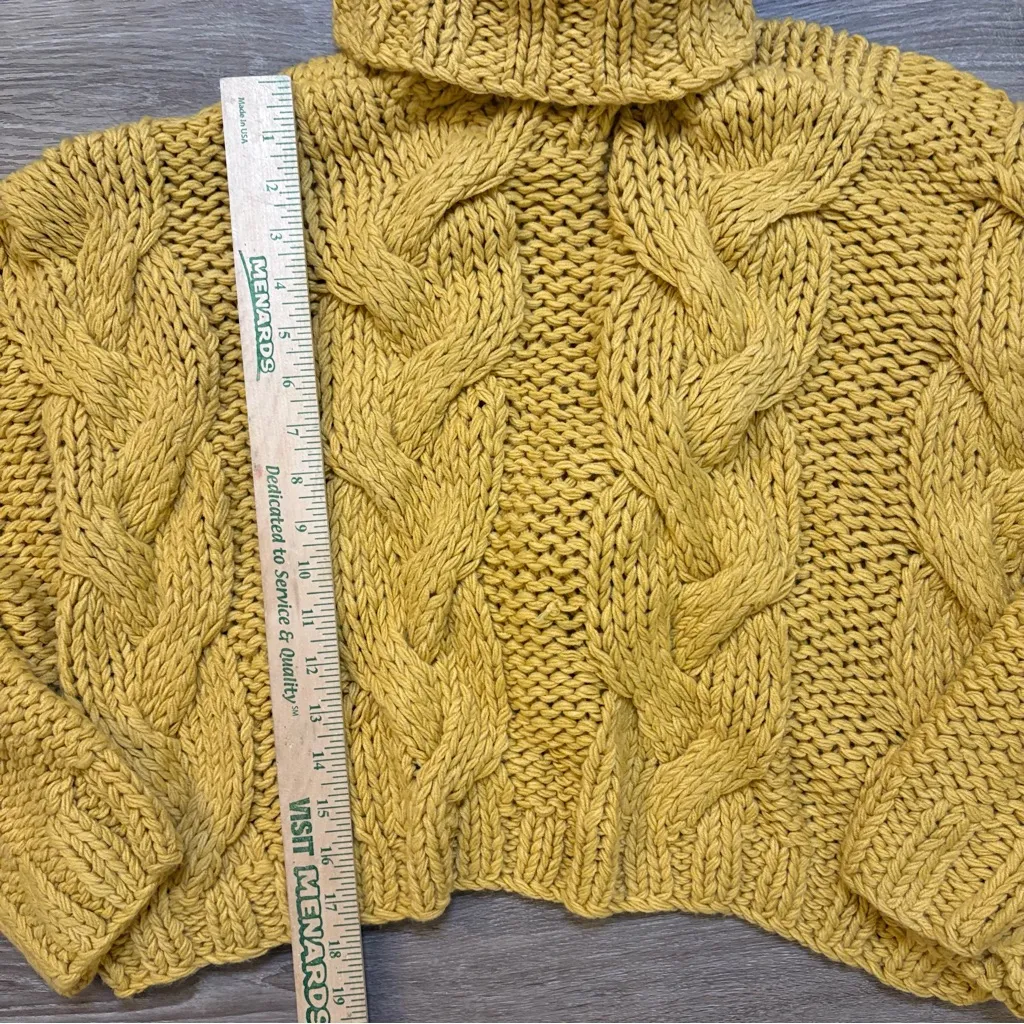 POL Mustard Cable Knit Turtleneck Sweater Oversized Cropped Size S Fall RST7A - Image 7