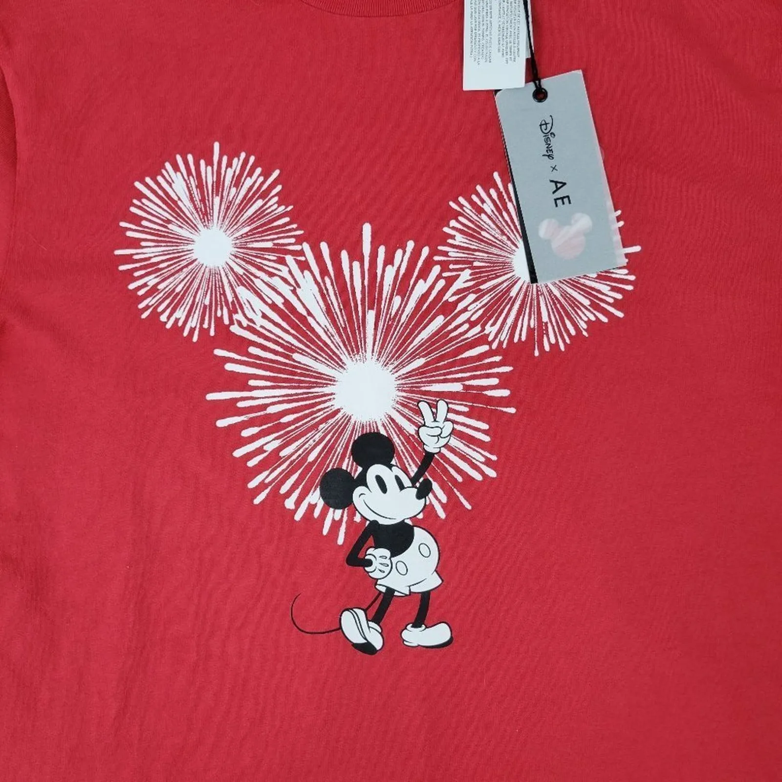 Disney x AE American Eagle‎ Mickey Mouse Fireworks Graphic Red T-Shirt - Image 5
