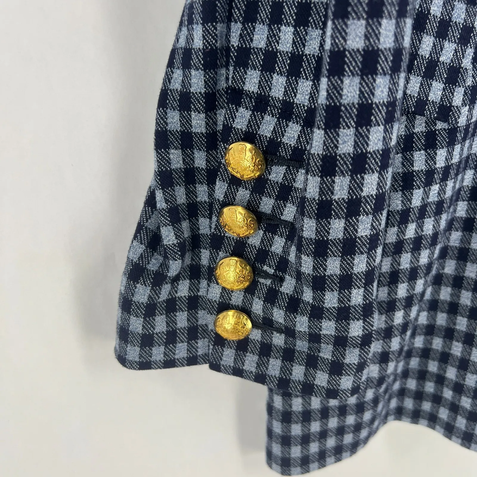 Cabi Checkup Blazer Jacket Womens Medium Navy Blue Gingham Check Stretch Formal - Image 4