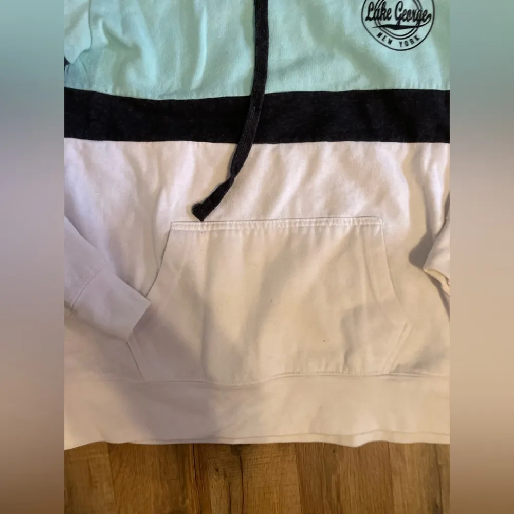 White and Teal Exist Lake George Colorblock Hoodie - Image 3