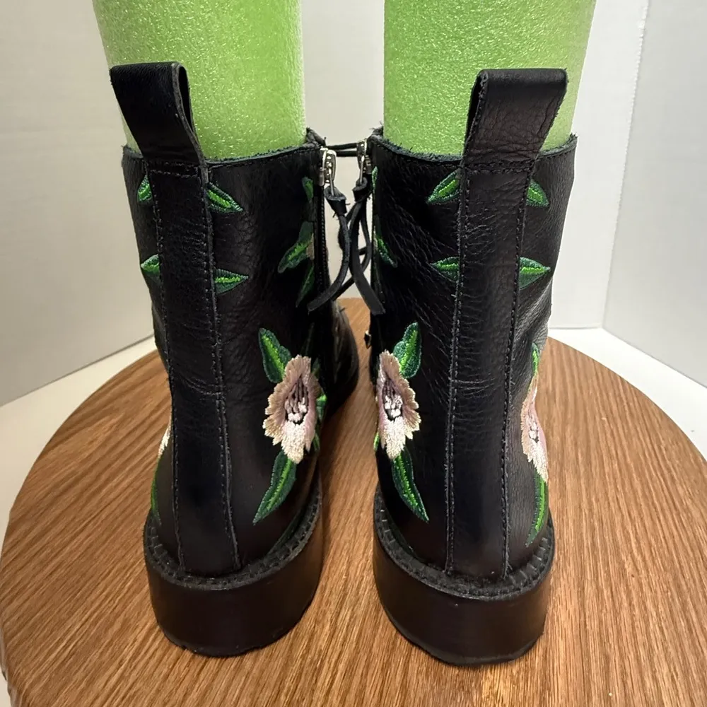 Rebecca Minkoff Gerry Floral Embroidered Black Leather Combat Boots - 9M - Image 3