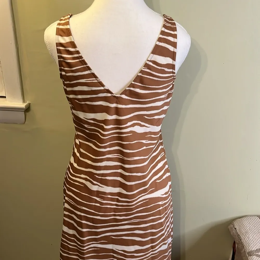 A New Day brown white midi side slits double v-neckline zebra print slip dress - Image 4