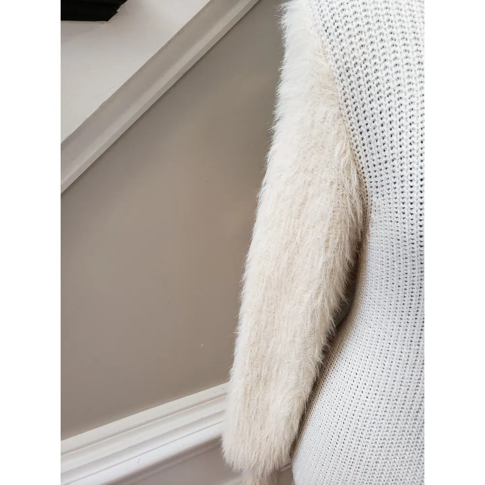 Bump Biddy Sweater Dress Maternity Beige Ribbed Puffy Fur Sleeve Turtleneck LG - Image 11