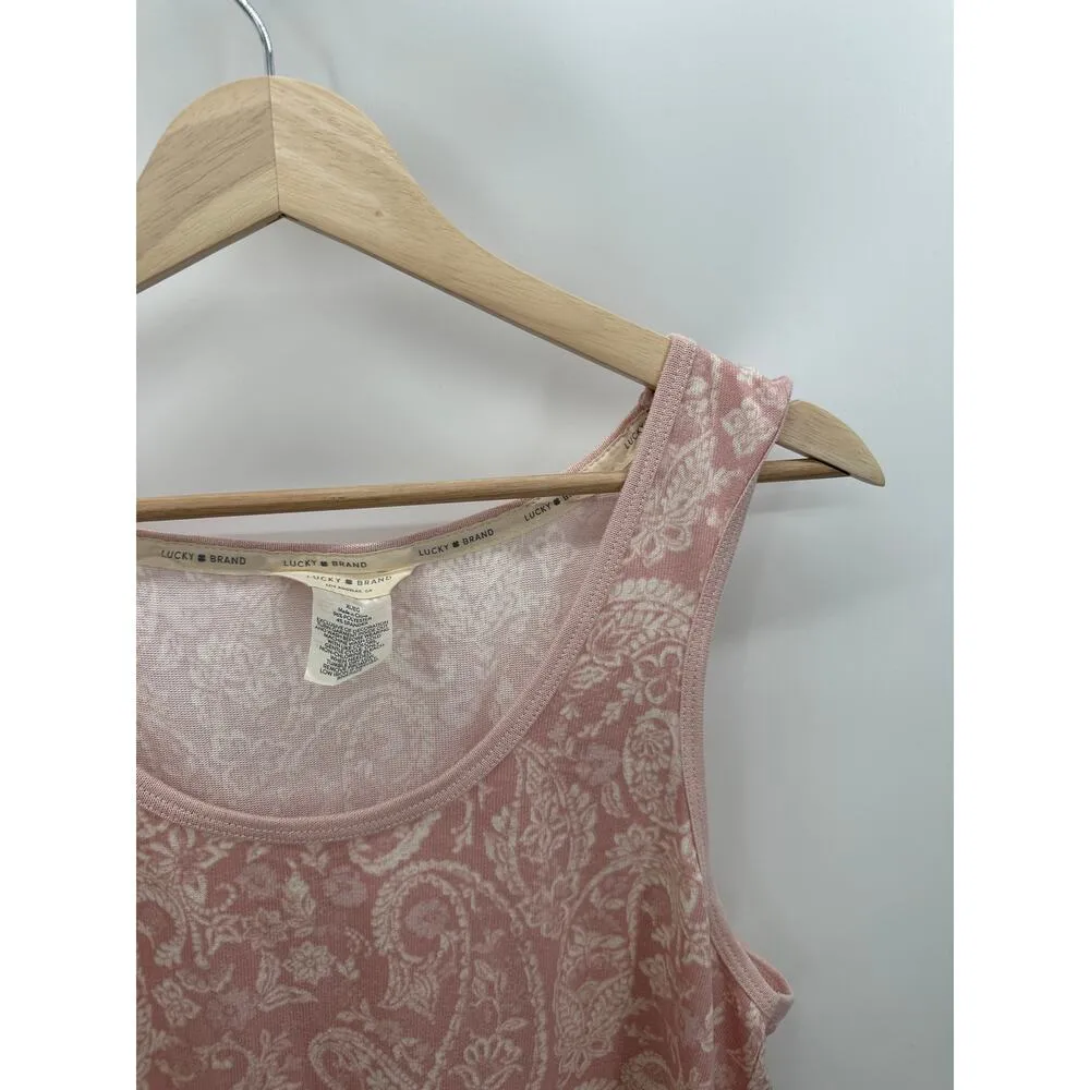 Lucky Brand Pajamas Women XL Pink Cream Paisley Print Tank Top Drawstring Pants - Image 5