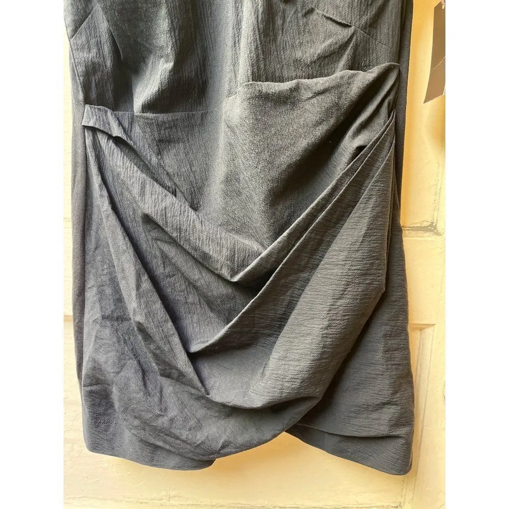 NWT Vera Wang Scoop neck Cotton Ruched Gathered Black Cocktail Dress Size 8 - Image 4